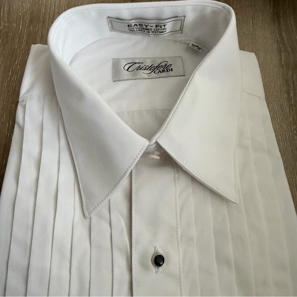NWT Cristoforo Cardi Formal White Pleated Dress Shirt, 18.5 (36/37) - Picture 4 of 6